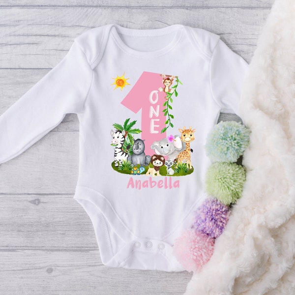 Safari girl personalized shirt, pink zoo birthday shirt, safari floral zoo jungle shirts, one birthday shirt