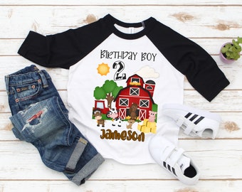 Farm birthday t-shirts, personalized two barn animals
