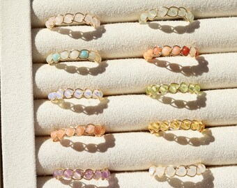 Customizable Dainty Gemstone Rings Wire Wrapped Gemstone Rings Cute Beaded Rings, Evil Eye Stackable Finger ring Gold Wire Silver Wire