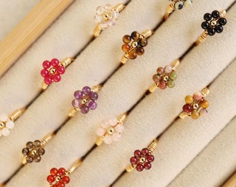 Handmade Gemstone Flower Ring, Non-Tarnish Wire Wrapped