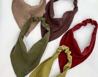 Cotton Gauze Bandana Headband, Elastic Turban, Made in USA