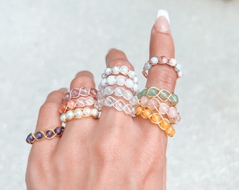 Braided Crystal Gemstone Ring | Wire Wrapped Healing Jewelry