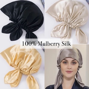 100% Mulberry Silk Bonnet for Women Luxury 22MM Silk Night Sleep Cap for Hair Care, Silk Hair Wrap for Curly Frizzy Hair, Silk Hair Turban