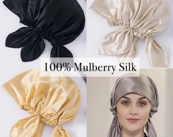 100% Mulberry Silk Bonnet for Women Luxury 22MM Silk Night Sleep Cap for Hair Care, Silk Hair Wrap for Curly Frizzy Hair, Silk Hair Turban