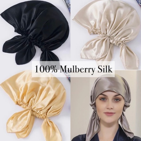 100% Mulberry Silk Bonnet for Women Luxury 22MM Silk Night Sleep Cap for Hair Care, Silk Hair Wrap for Curly Frizzy Hair, Silk Hair Turban