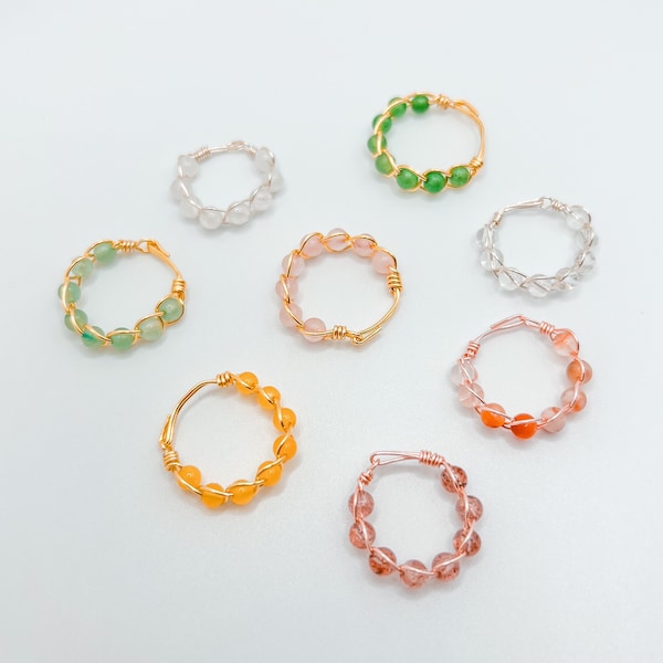 Custom dainty Crystal wire wrapped rings for women, Handmade dainty gemstone healing rings gift ideas, Hippie rings for women, Unisex rings