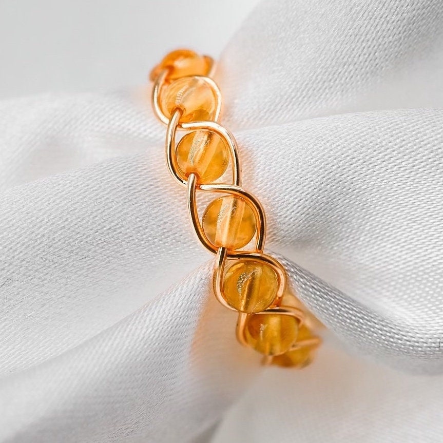 Citrine natural gemstone dainty crystal ring for women, Handmade unique gemstone hippie ring, Dainty crystal wire wrapped rings for women