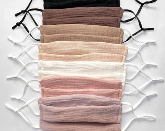 Organic Cotton Gauze Face Mask, Adjustable, with Nose Wire, Made in USA