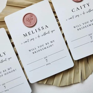 Minimalist Wax Seal Proposal Card/ Will You Be My Bridesmaid, Maid of Honor, Flower Girl FLAT Card/ Ask Card w/ Envelope