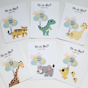He or She Gender Reveal Scratch Card/ Surprise Animal Baby Gender Reveal/ Baby Announcements/ Baby Shower Party Game