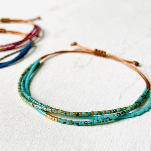 Pulsera de cuentas tejidas Miyuki ajustable en nylon, semilla, pulsera fina