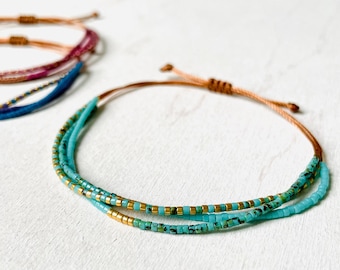 Miyuki Woven Pearl Bracelet Adjustable in nylon, seed beads, thin bracelet