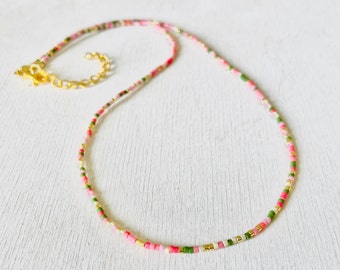 Necklace with pearls, stainless steel necklace, gold-colored chain, Miyuki necklace, seed beads