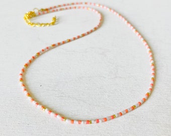 Necklace with pearls, stainless steel necklace, gold-colored chain, Miyuki necklace, seed beads