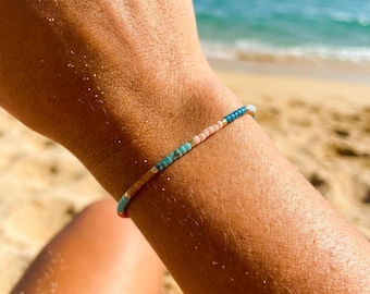 Adjustable Miyuki Woven Bead Bracelet in Nylon, Seed Beads, Thin Bracelet