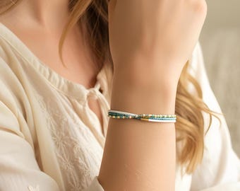 Miyuki Woven Pearl Bracelet Adjustable in nylon, seed beads, thin bracelet