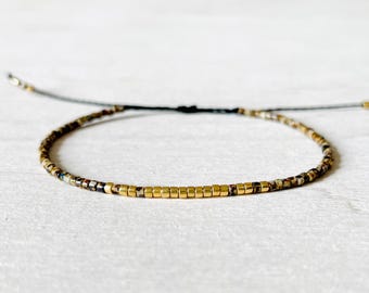 Miyuki Woven Pearl Bracelet Adjustable in nylon, seed beads, thin bracelet
