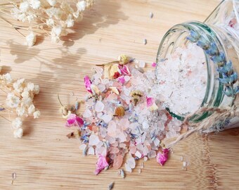 Lavender & Chamomile Bath Salt, Botanical Bath Soak Jar, Self-care Relaxation Stress-busting Gift