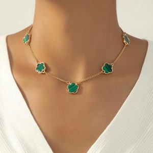 Clover Leaf Emerald Green Gold Necklace