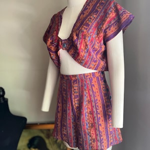 1930er Jahre Reproduktion Playsuit Braun Aztek Rayon Print Größe L 44 Büste