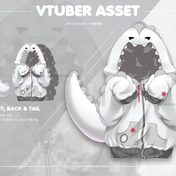 VTUBER asset - dino hoodie white