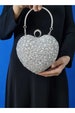 Women Evening Purses Clutch Bags, Formal Party Clutches, Wedding Purses Cocktail Prom Handbags, Women's Silver Crystal Heart Evening Bag 