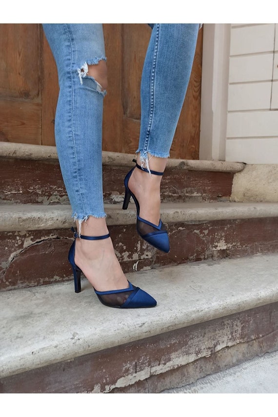 Blu navy donna Con tacco trasparente Scarpe da sposa Scarpe | Etsy Italia