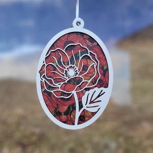 Suncatcher fleur de pavot SVG, fichier SVG prêt pour le laser en téléchargement numérique.