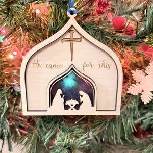 Christmas Nativity Cross Ornament, Scripture, Christian Jesus is savior, gift laser ready cut file, SVG commercial Instant digital download.