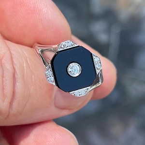 Art Deco 14k onyx and diamond ring