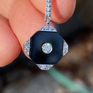 Art Deco 14kt onyx and diamond pendant