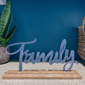 Family Sign Decor - Freestanding Acrylic & Wood Sign for Shelf Mantel or Tabletop Decor, Home Decor Gift