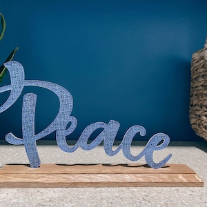 Peace Sign Decor - Freestanding Acrylic & Wood Sign for Shelf Mantel or Tabletop Decor, Home Decor Gift