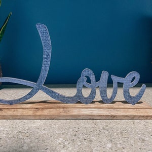 Love Sign Decor - Freestanding Acrylic & Wood Sign for Shelf Mantel or Tabletop Decor, Home Decor Gift