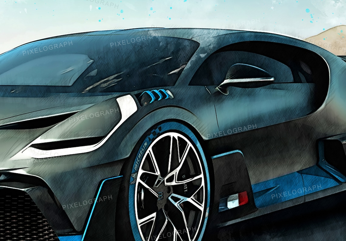 Bugatti Print, Divo Bugatti Art, Bugatti Poster, Bugatti Sketch Art