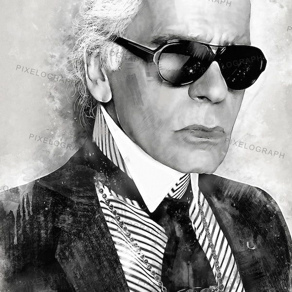 Karl Lagerfeld art, Karl Lagerfeld watercolor, Lagerfeld portrait, Lagerfeld print, Lagerfeld poster, Lagerfeld digital, Lagerfeld