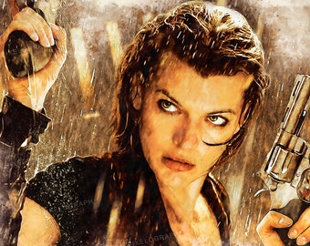 Resident Evil, Resident Evil digital art, Alice Print, Milla Jovovich Painting, Resident Evil Print, Alice Room Wall art, Alice digital art