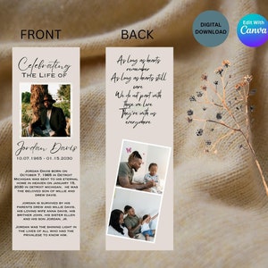 Editable Obituary Bookmark Template, Funeral Keepsake, Memorial Bookmark, Digital Download, Celebration of Life Bookmark, Bookmark, Obituary