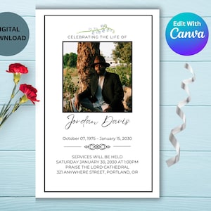 Celebración de la vida, plantilla de obituario, programa funerario, programa conmemorativo, plantilla funeraria, programa de obituario, orden del servicio, obituario