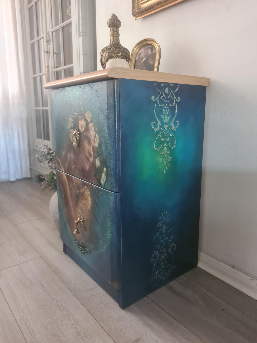 Blue File Cabinet Storage Bedside Cabinet Table Drawers for Home Office ...