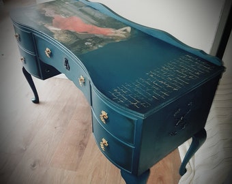 SOLD SOLD!!! Blue / Teal Writing Desk / Dressing Table Vintage Hand Painted Upcycled Furniture