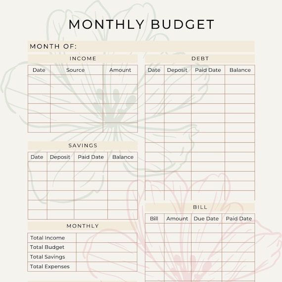 Monthly Budget Planner Digital Download