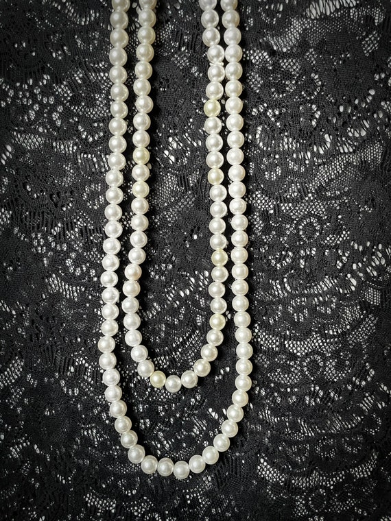 Vintage Long Faux Pearl Necklace 