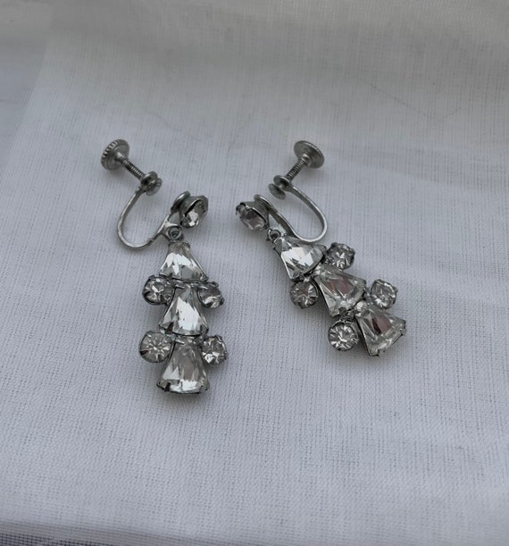 Vintage Sparkly Silver-Toned Screw-On Earrings | … - image 3