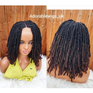 Handmade braided kinky twist ombre wig /short beginner friendly Glueless wig (color 1 and 33) 14 inch