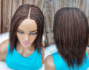 Handmade braided cornrow Feathers braid wig / short braids / beginner friendly wigs (10 inch) color 33 and 30 mix