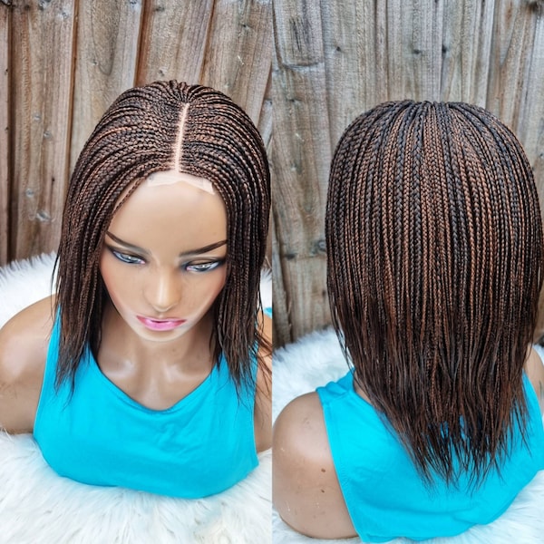 Handmade braided cornrow Feathers braid wig / short braids / beginner friendly wigs (10 inch) color 33 and 30 mix