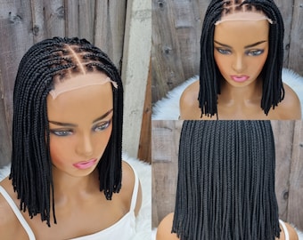 Handmade braided knotless blunt cut wig /wig for black women / full closure 4×4 ) 14 inch