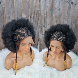 Handmade braided tribal cornrow Afro wig made with 13×6 frontal.(Ready to ship)