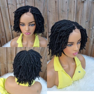 Handmade braided kinky twist short wig, color 1 (4/6 inch)